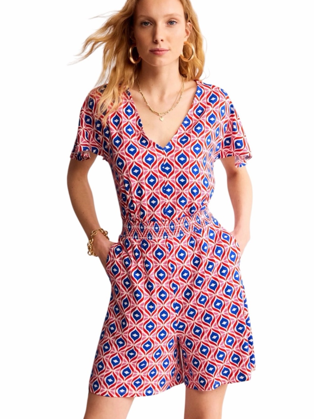 Boden - Luna Jersey Romper Classic Kristen Print Pink Blue Sz US 10R